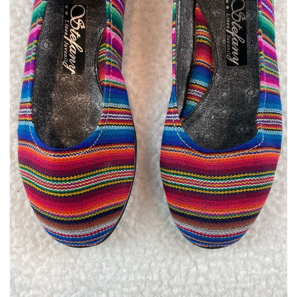 (NWOT) STEFANY • Peruvian Rainbow Striped Fabric Rounded Toe Ballet Flats - Picture 11 of 16
